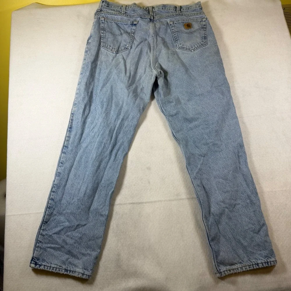 Carhartt Flannel Lined Relaxed‎ Fit Jeans Light Wash Blue Denim Mens 35x31